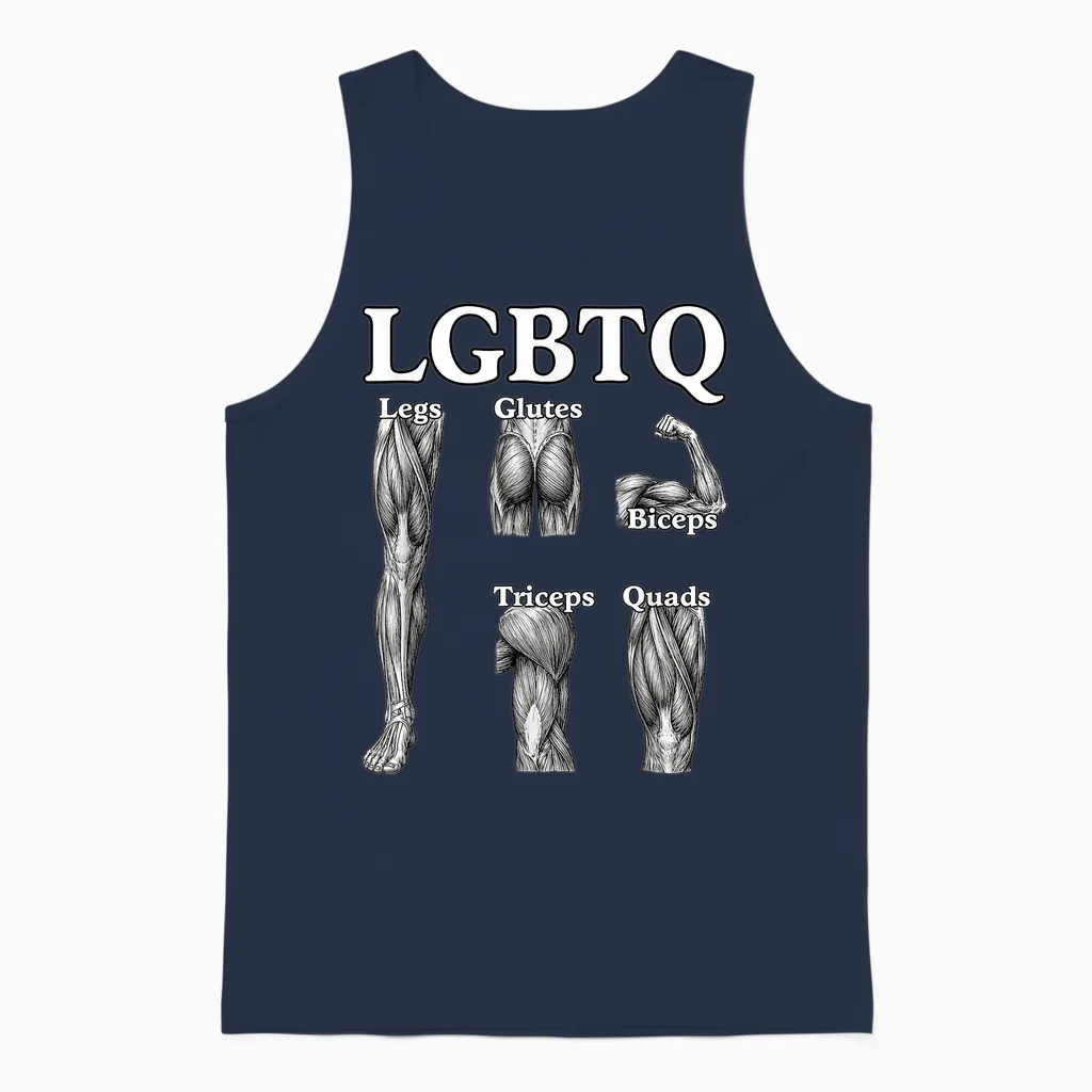 Lgbtq Legs Glutes Biceps Triceps Quads Funny Gym Lover Unisex Tank Top in Navy