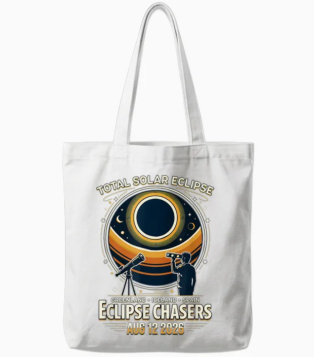 Eclipse Chaser éclipse Solaire 2026 Islande Espagne Tote Bags in White