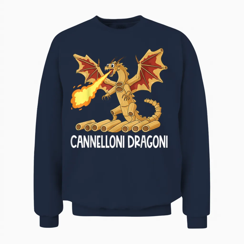 Italienische Brainrot Charaktere Cannelloni Dragoni Unisex Sweatshirt in Navy
