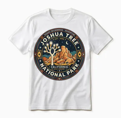 Badge Vintage Joshua Tree National Park California Unisex T-Shirt - White