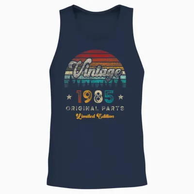 Vintage 1985 Birthday 40 Years Old Limited Edition T-Shirt, Black Unisex Tank Top - Navy