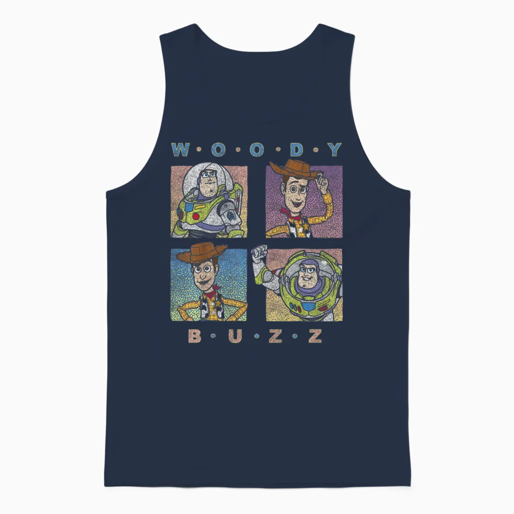 Disney Pixar Toy Story Woody and Buzz Four Square T-Shirt, Black, S Unisex Tank Top in Navy