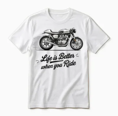 Life Is Better on a Classic Motorcycle, a Bicycle Cafe Racer Retro Unisex T-Shirt - White