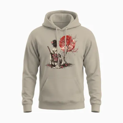 Japanese Samurai Sakura Cherry Blossom Japanese Geisha T-Shirt, Black, S Unisex Hoodie - Sand