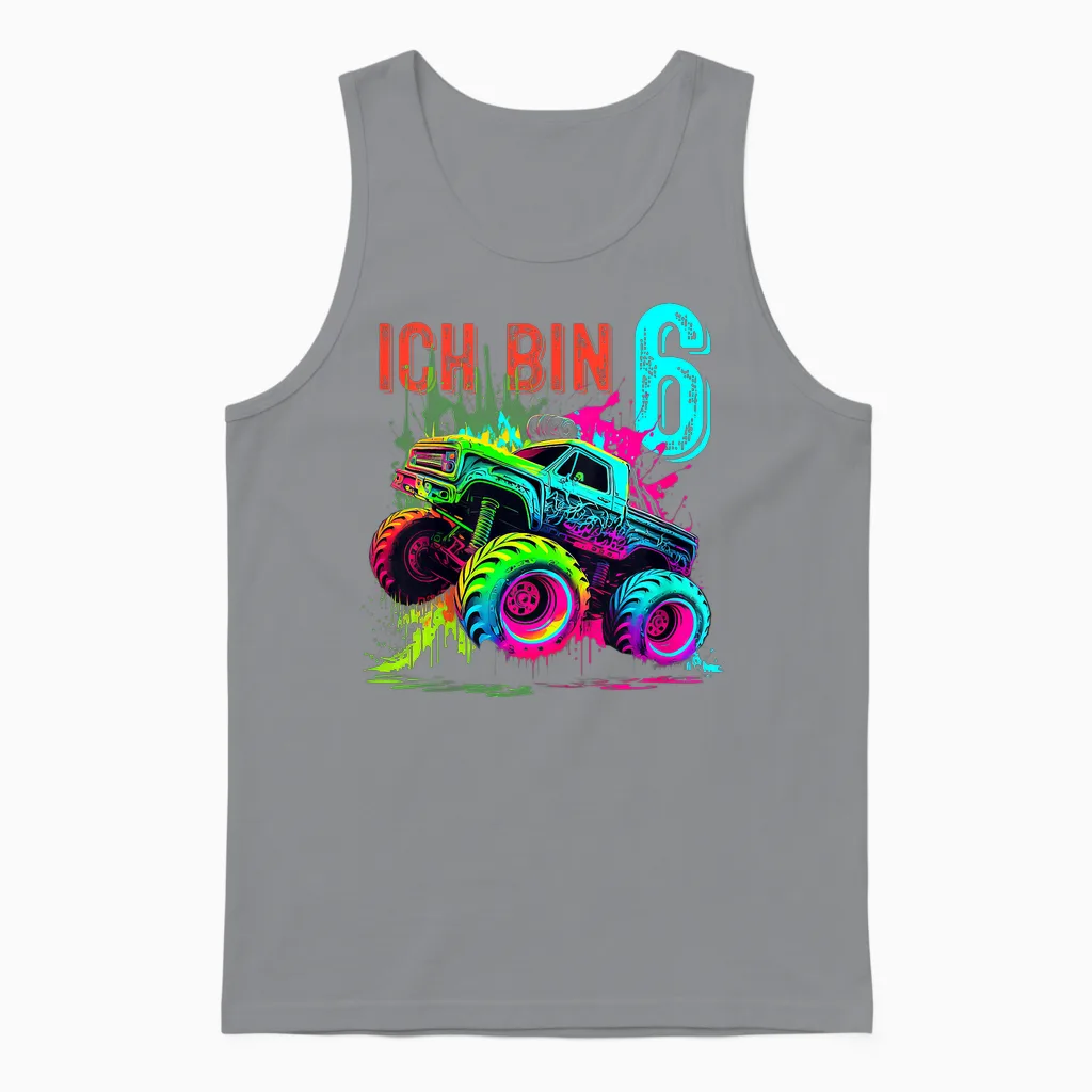 Kinder Ich Bin 6 Jahre Junge Mädchen 6. Geburtstag Monster Truck Unisex Tank Top in Sport Grey
