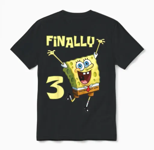 Kids Original Spongebob Square Pants - 3rd Birthday. Finally 3 Unisex T-Shirt in Black