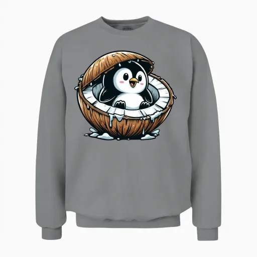 Cute Penguin Coconut Summer Fruit Funny Unisex Sweatshirt in Sport Grey
