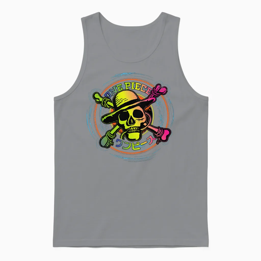 Children's One Piece Anime Straw Hat Pirates Color Logo Kanji Kids T-Shirt, Black, 2 Unisex Tank Top in Sport Grey