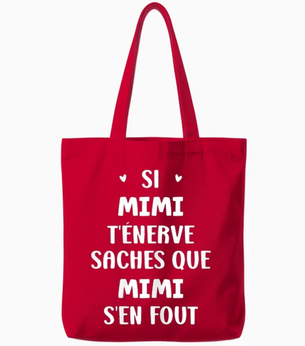 Name Si Mimi T'énerve Humour Custom Name Mimi T-Shirt, Black, Female X-Small Tote Bags in Red