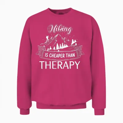 Hiking Is Cheaper Than Therapy, Hiking Unisex Sweatshirt - Heliconia