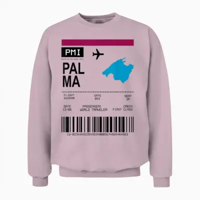 Bordticket Boarding Pass Palma Mallorca Travel Tour Flight T-Shirt, White Unisex Sweatshirt - Light Pink
