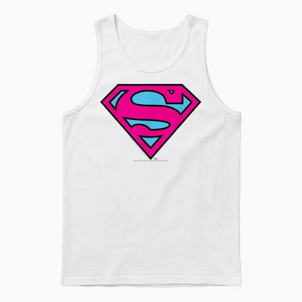 Superman Pink and Blue Logo Unisex Tank Top in White