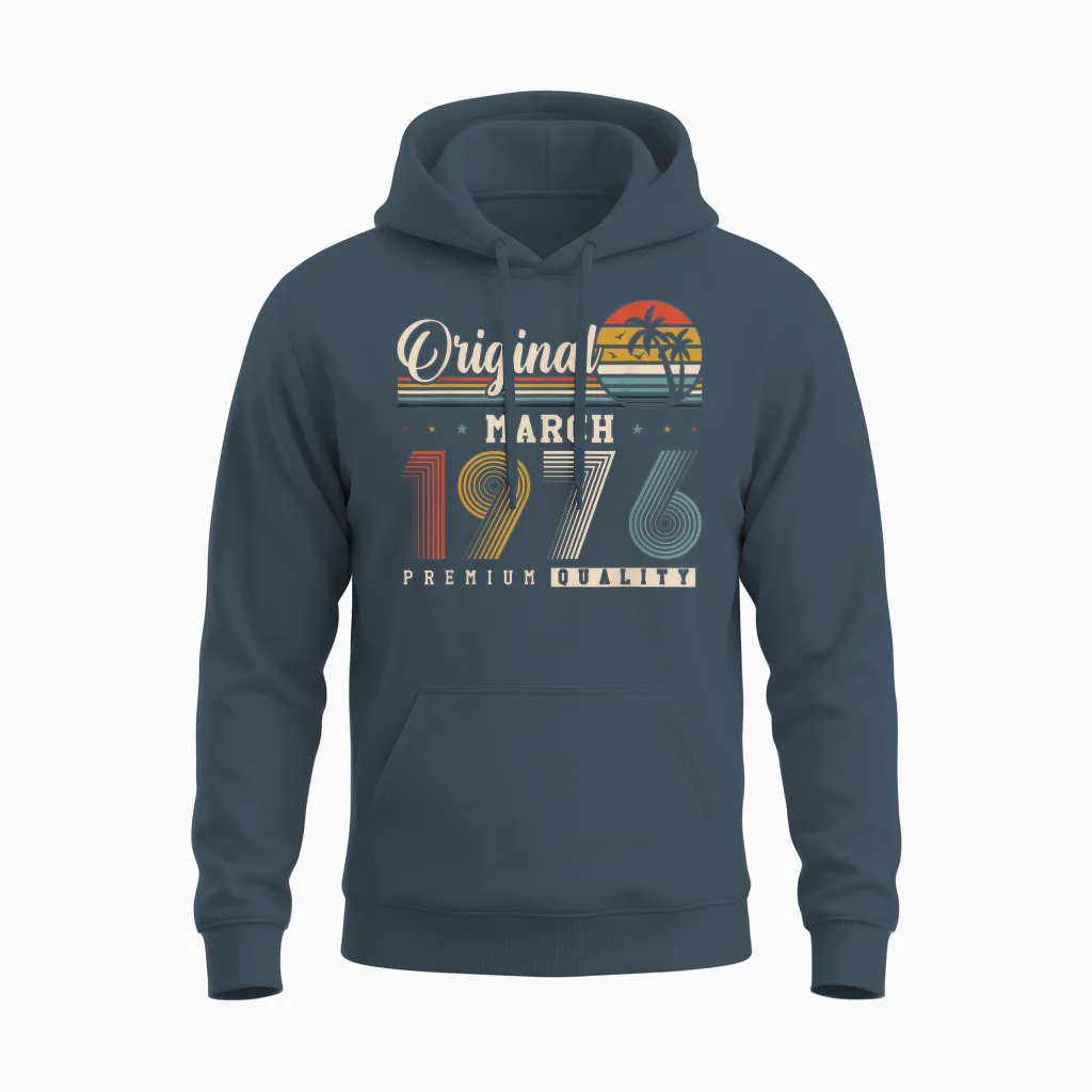 Original March 1976 50th Birthday Vintage Gift Unisex Hoodie in Dark Heather