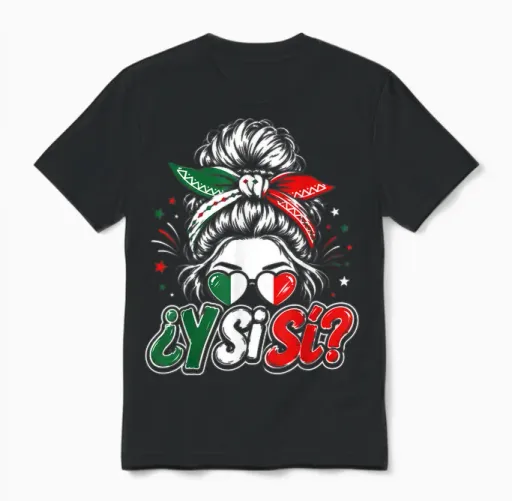 ¿y Si Sí? Mexico Y Si Sí Mexican Flag Messy Bun Unisex T-Shirt in Black
