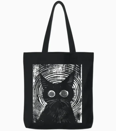 Trippy Cat | Pastel Goth Gothic Grunge Alt Punk Weirdcore T-Shirt, Black Tote Bags - Black
