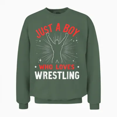 Just a Boy Who Loves Wrestling, Boys & Kids, Wrestler Boy Unisex Sweatshirt - Military Green