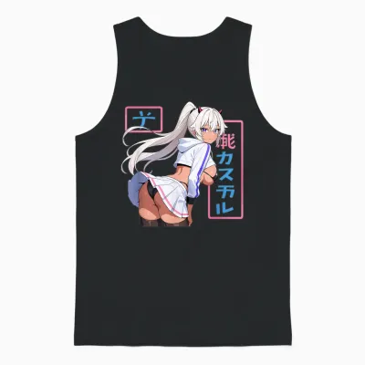 Waifu Sexy Anime Girl Horns Minirock Japanischer Manga-Stil Unisex Tank Top - Black