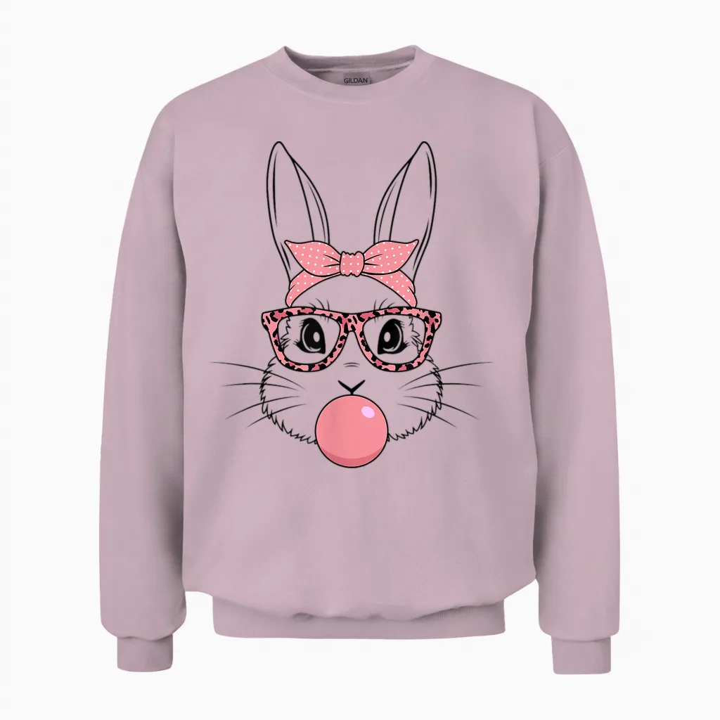 Ostern Hase Leoparden Brille Osterhasen Hasengesicht Party Unisex Sweatshirt in Light Pink