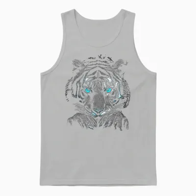 Tiger Portrait Animal Lover Graphic with Blue Eyes Tiger Unisex Tank Top - Ash