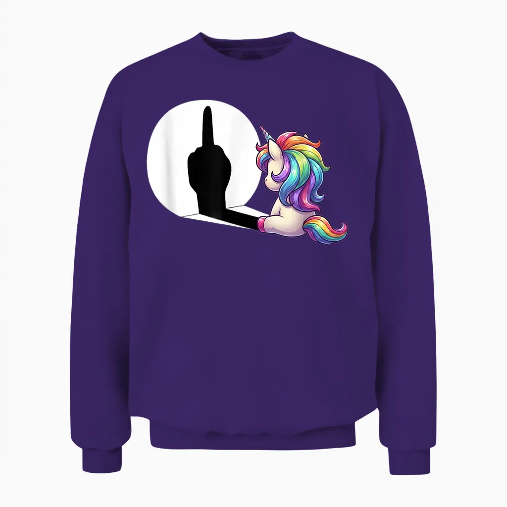 Funny Unicorn with Middle Finger - Morgenmuffel Unisex Sweatshirt in Purple
