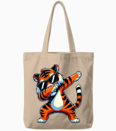 Dabbing Tiger with Sunglasses Tiger Animal Tote Bags - Natural