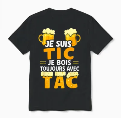 Je Suis Tic Je Bois Toujours Avec Tac - Assorted Humour Beer Unisex T-Shirt - Black