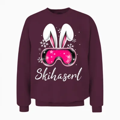 Skihaserl Aprés Ski Rabbit X Funny Ski Bunny Drawing T-Shirt, Black Unisex Sweatshirt - Maroon