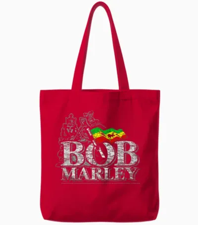 Bob Marley Iconic Music Reggae Old School Style T-Shirt, Blue, S Tote Bags - Red