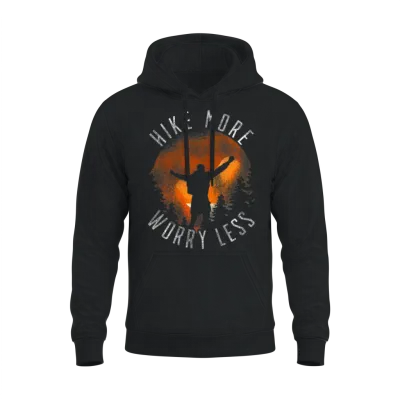 Hiking - Hike More Worry Less Unisex Hoodie - Black