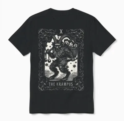 Krampus Tarot Card Design Christmas Season Evil Pajama Xmas Unisex T-Shirt - Black