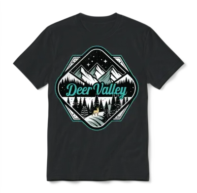 Retro Deer Valley Ski Unisex T-Shirt - Black
