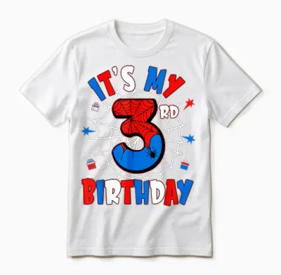 Kids It's My 3rd Birthday Spider Theme Party 3 Years Old Unisex T-Shirt - White