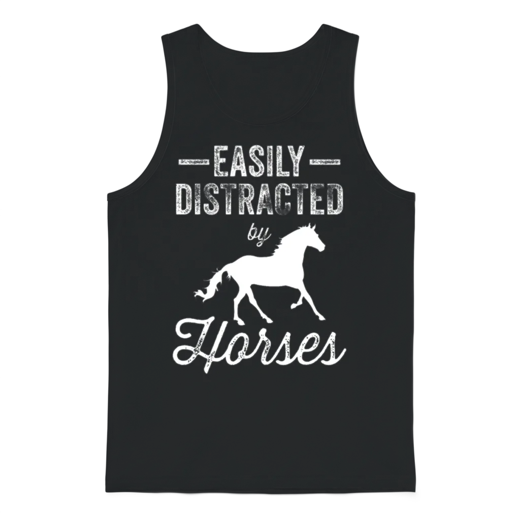 Easily Distracted by Horses Rider Riding Horse Unisex Tank Top - Black