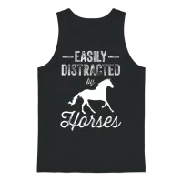 Easily Distracted by Horses Rider Riding Horse Unisex Tank Top - Black – 1