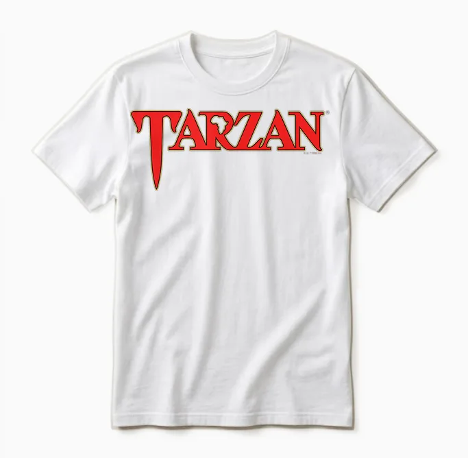 Classic Tarzan Logo in Red Text T-Shirt, Black, S Unisex T-Shirt in White