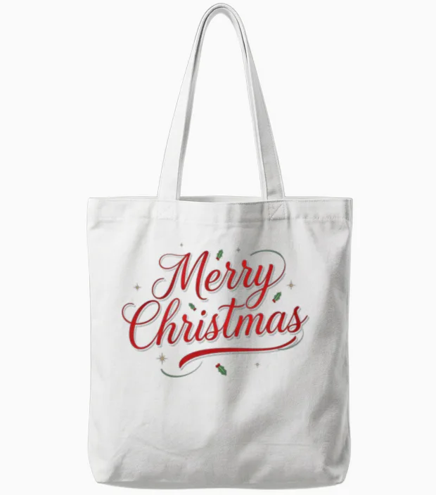 Merry Christmas Tote Bags in White