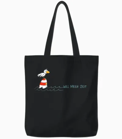 Will Meer Zeit Möwe Nordsee Urlaub Spruch Tote Bags - Black