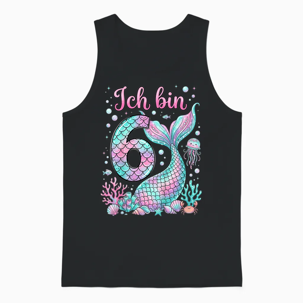 Ich Bin 6 Meerjungfrau 6 Geburtstag Unisex Tank Top in Black