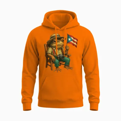 Funny Coqui Frog Puerto Rico Flag Taino Boricua Hispanic Unisex Hoodie - Safety Orange