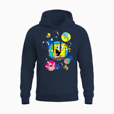 Spongebob Squarepants and Co in Bubbles T-Shirt, Black, S Unisex Hoodie - Navy