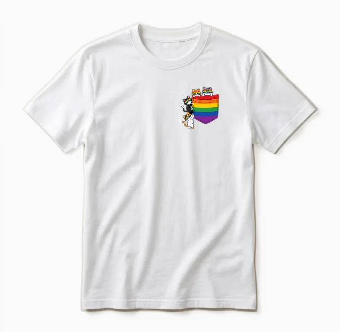 Lustiges Pocket Rainbow Cat Pride Queer Gay Csd Party Lgbtq Unisex T-Shirt in White