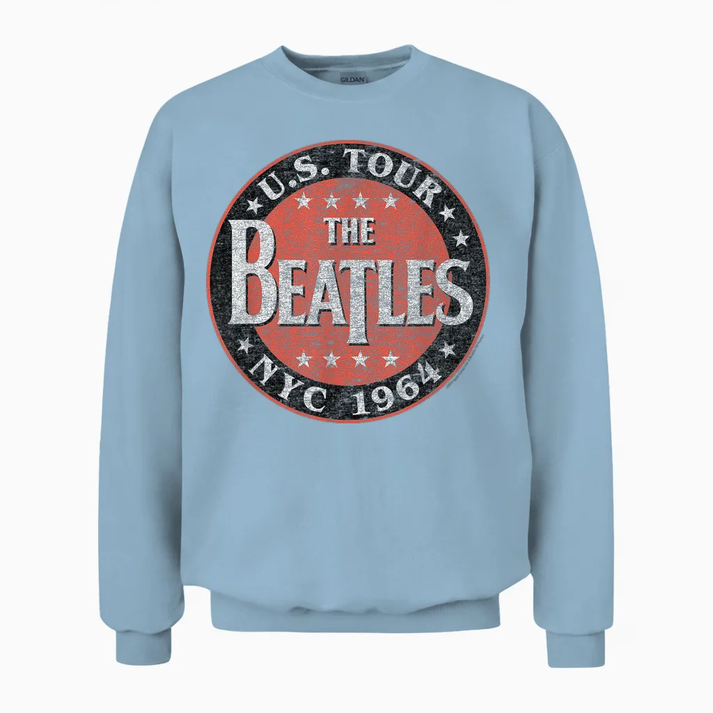 The Beatles Us Tour Nyc 1964 Short Sleeve Unisex Sweatshirt in Light Blue