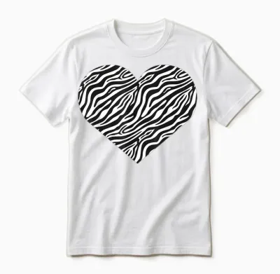 Zebra Heart Pattern Funny Graphic Unisex T-Shirt - White