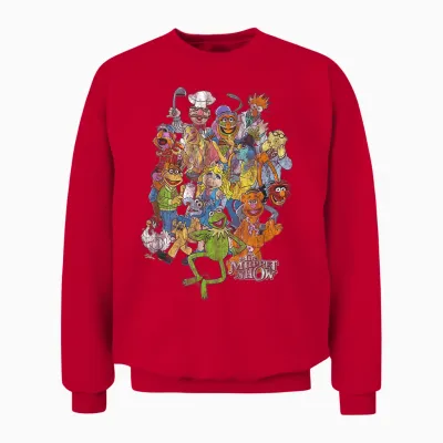 Disney the Muppets Main Characters Distressed Group Shot Unisex Sweatshirt - Red