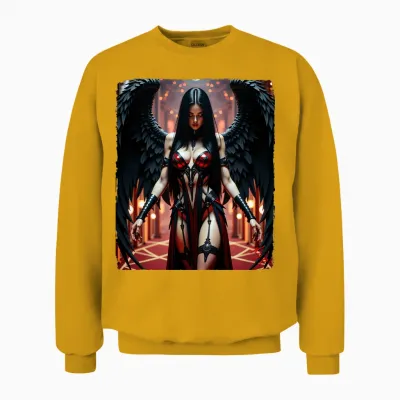 Printed Back T-Shirt - Sexy Brunette Fallen Angel Girl V#1 Unisex Sweatshirt - Gold