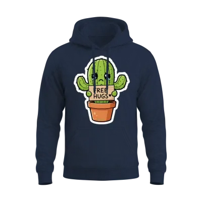 Free Hugs Cactus Sad Cute Plant Pun Unisex Hoodie - Navy