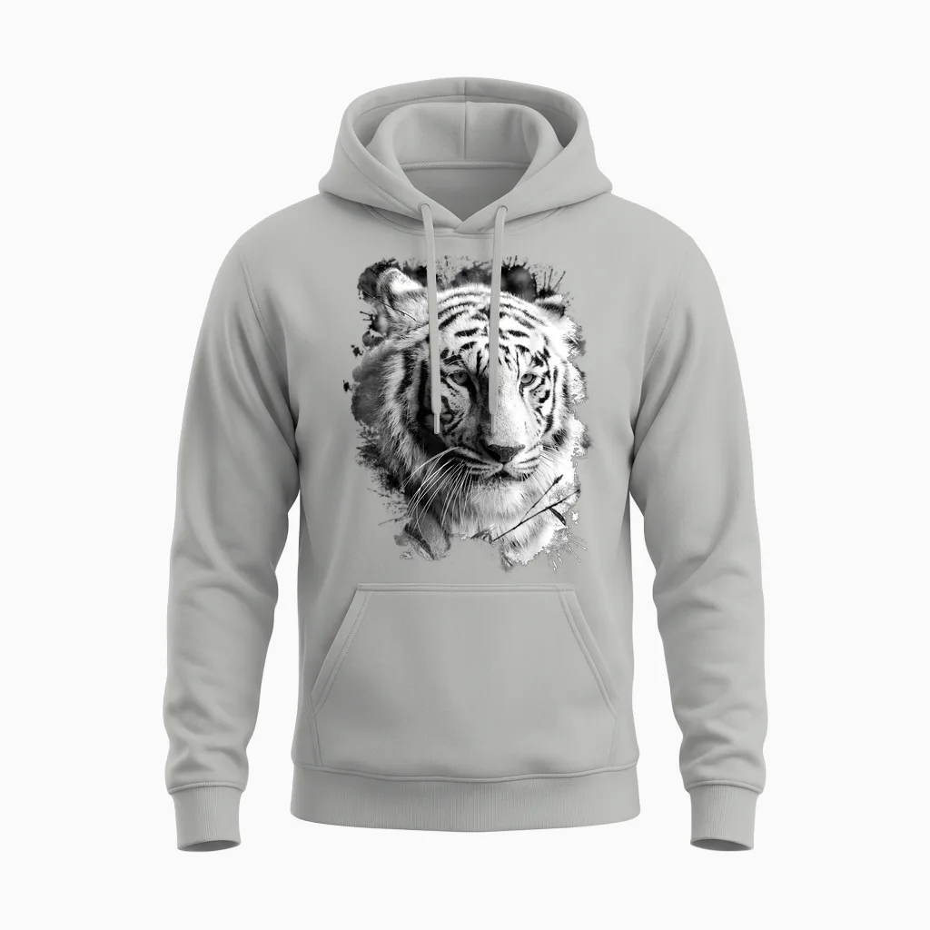 White Tiger Head Wild Portrait Large Cat Animal T-Shirt, Black, S Unisex Hoodie in Ash
