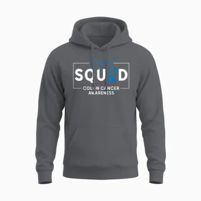 Support Squad Colorectal Colon Cancer Awareness Blue Ribbon Unisex Hoodie - Charcoal