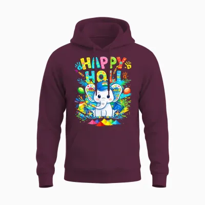 Happy Holi Festival India Color Elephant Hindu Toddler Boys Unisex Hoodie - Maroon