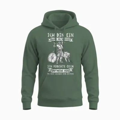 Men's Viking Ich Bin Ein Mann Des Nordens Nordmen T-Shirt, Black, S Unisex Hoodie - Military Green